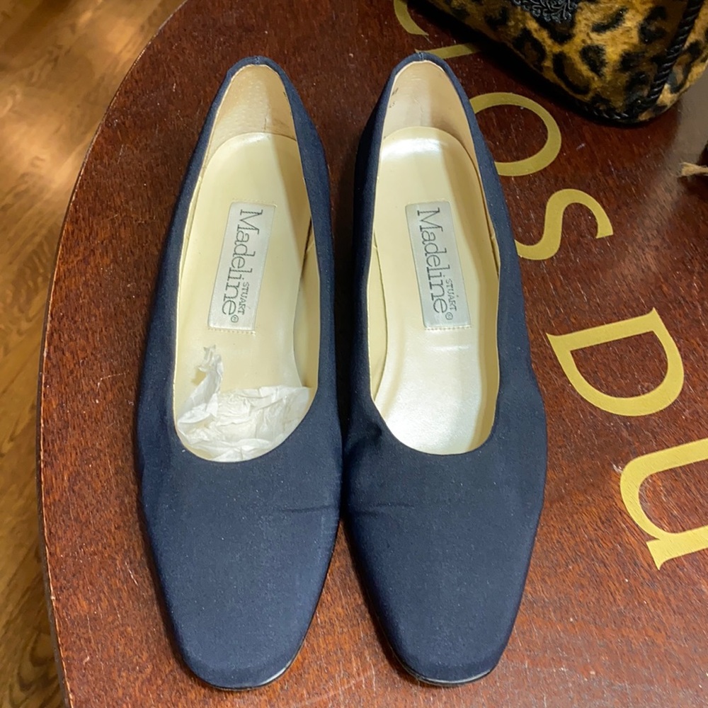 Madeline Stuart navy material flats 6.5